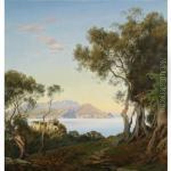 Italianate Landscape Oil Painting by Janus Andreas La Cour