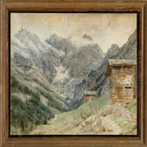 Swiss Mountain Landscape From Murren Sefinenthal Oil Painting by Janus Andreas La Cour