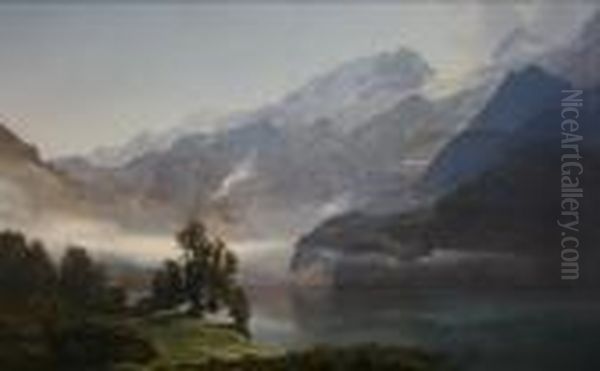 Morning At The Vierwaldstatter Lake Oil Painting by Janus Andreas La Cour