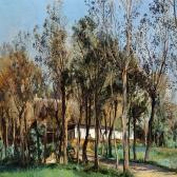 Old Farmhouse Behindtrees Oil Painting by Janus Andreas La Cour