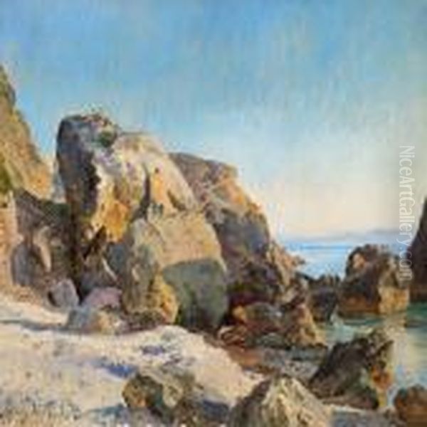 Cliffs, Capri Oil Painting by Janus Andreas La Cour