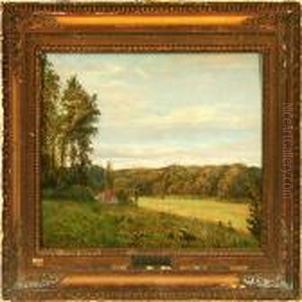 Janus La Cour: Autumn Scenery 
From Ordrup Grove, Denmark. Signed J. La Cour Ordrup Krat 30. Septbr 79 Oil Painting by Janus Andreas La Cour