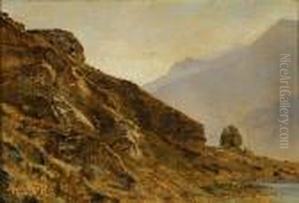 Rocky Hillside Oil Painting by Janus Andreas La Cour