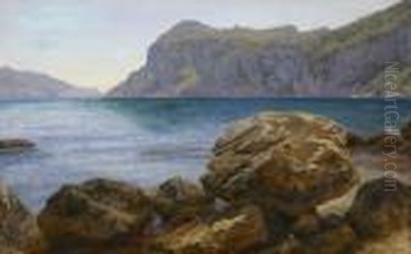 Cliffs Of Capri Oil Painting by Janus Andreas La Cour