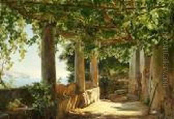 A Scenery From Capri With A View Of Punta Della Campanella Oil Painting by Janus Andreas La Cour