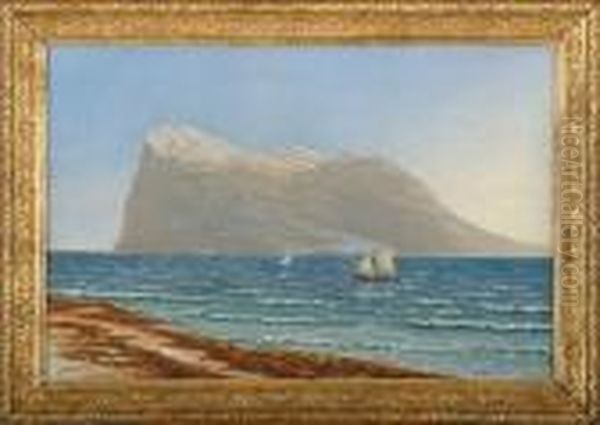 A Seascape At Gibraltar Oil Painting by Janus Andreas La Cour