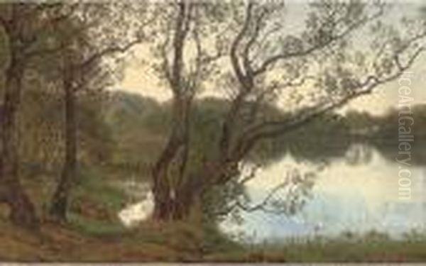 The Lake At Dusk Oil Painting by Janus Andreas La Cour