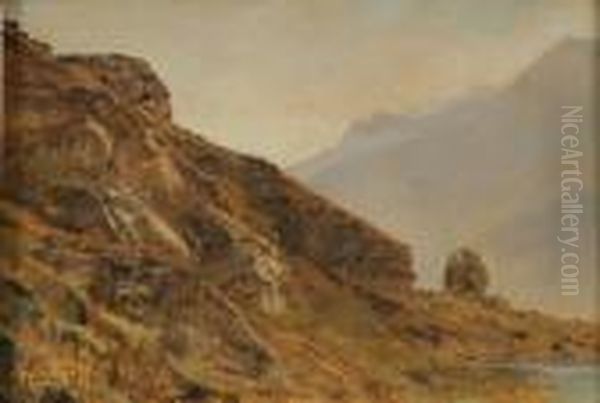 Mountain Slope Oil Painting by Janus Andreas La Cour