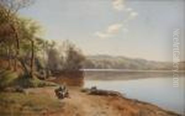 Lake Scene Oil Painting by Janus Andreas La Cour