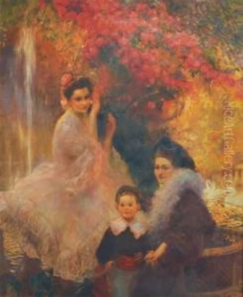 Madame Latouche Et Ses Enfants Oil Painting by Gaston de Latouche