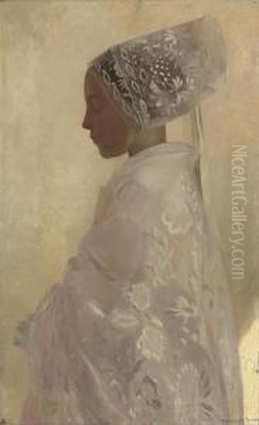 A Maiden In Contemplation Oil Painting by Gaston de Latouche