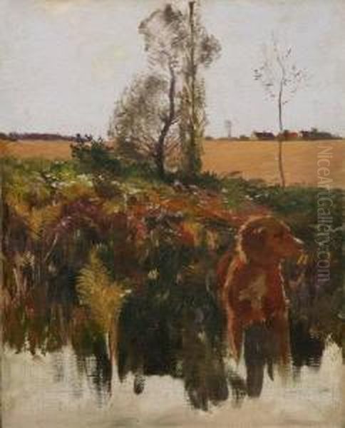 Spaniel At Edge Of Town Oil Painting by Gaston de Latouche