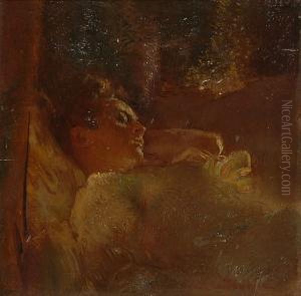 Study Of A Sleeping Girl Oil Painting by Gaston de Latouche