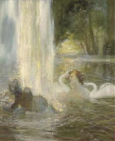 Reverie In The Fountain Oil Painting by Gaston de Latouche