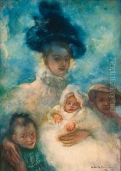 Sa Famille Oil Painting by Gaston de Latouche