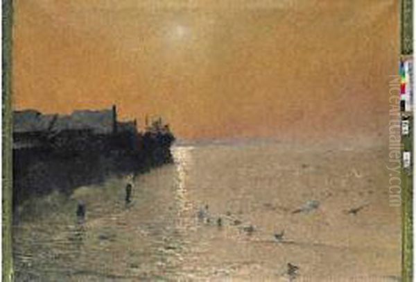 Coucher De Soleil Sur La Mer A Saint-paer Pres De Granville, 1893. Oil Painting by Gaston de Latouche