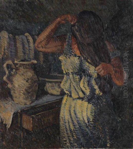 Femme Qui Se Peigne Oil Painting by Jean Emile Laboureur