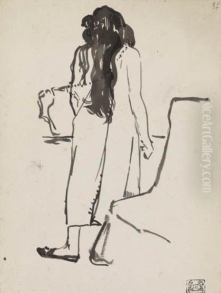 Femme Au Toilet Oil Painting by Jean Emile Laboureur