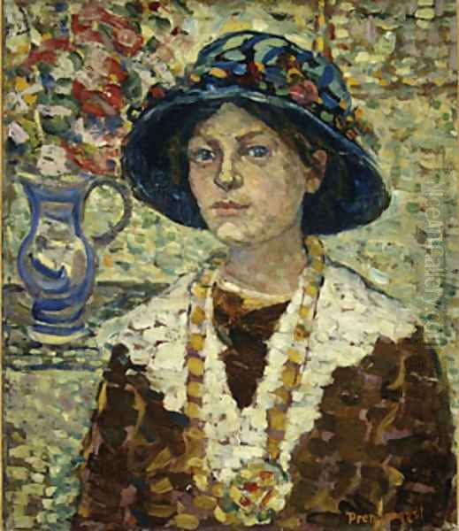 Portrait of a Girl with Flowers Oil Painting by Maurice Brazil Prendergast