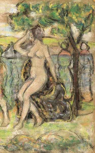 Nude Woman Seated on a Rock Oil Painting by Maurice Brazil Prendergast