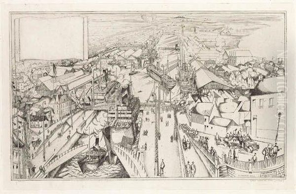 Vue Panoramique Du Port De Saint-nazaire Oil Painting by Jean Emile Laboureur