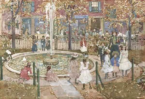 Courtyard, West End Library, Boston Oil Painting by Maurice Brazil Prendergast