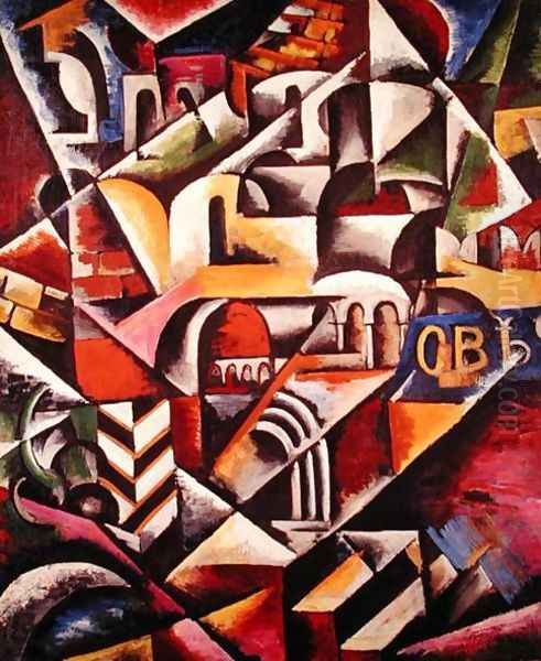 Cubist cityscape, 1914 Oil Painting by Lyubov Popova