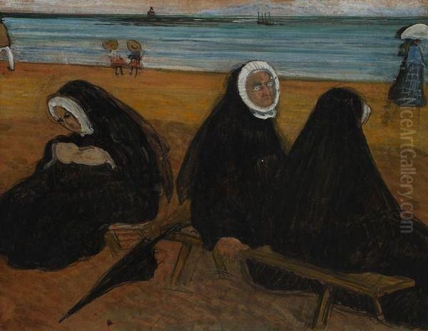 Religieuses Au Bord De La Mer Oil Painting by Jean Emile Laboureur