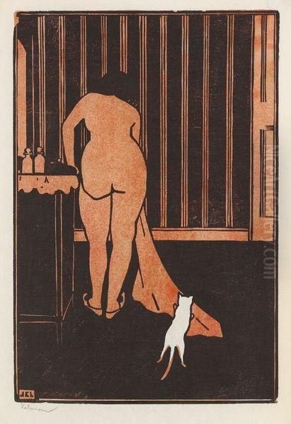 La Petite Chatte Blanche Oil Painting by Jean Emile Laboureur