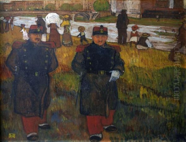 Le Dimanche Au Bord De L'eau Ou Les Deux Soldats Oil Painting by Jean Emile Laboureur