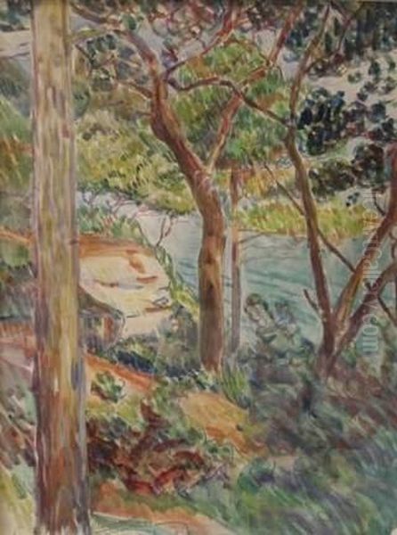 La Mer A Travers Les Arbres A Noirmoutier Oil Painting by Jean Emile Laboureur