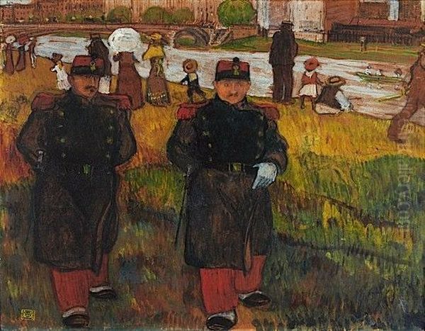 Le Dimanche Au Bord De L'eau Ou Les Deux Soldats Oil Painting by Jean Emile Laboureur