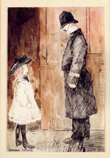 Londres, Le Policeman Et La Petite Fille Oil Painting by Jean Emile Laboureur