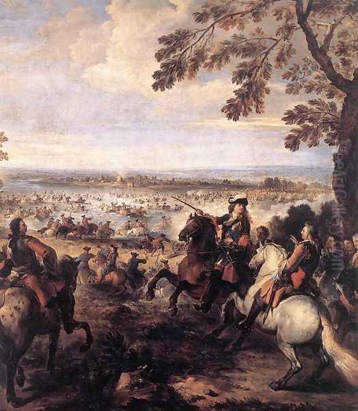 The Crossing of the Rhine by the Army of Louis XIV 1672, 1699 Oil Painting by Joseph Parrocel