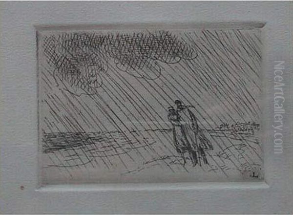 La Pluie Sur La Plage (petite Planche) / Beach In The Rain (small Plate). 1920 Oil Painting by Jean Emile Laboureur