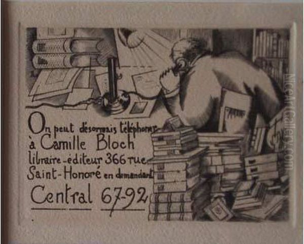 Carte De Telephone Pour Camille Bloch / Address Card For Camille Bloch. 1923 Oil Painting by Jean Emile Laboureur