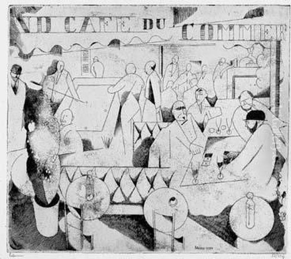 Le Cafe Du Commerce. 1913. Oil Painting by Jean Emile Laboureur