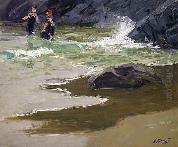 Bathers by a Rocky Coast Oil Painting by Edward Henry Potthast