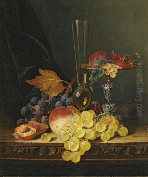 Still Life With A Tazza, Fruit And A Wine Glass Oil Painting by Edward Ladell