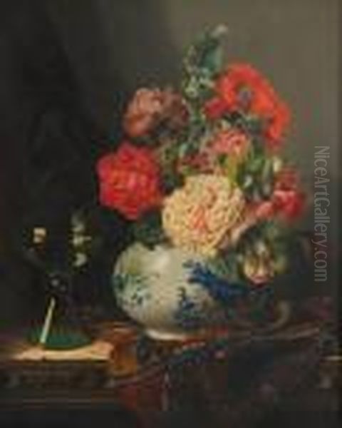 Rosesin A Chinese Vase Oil Painting by Edward Ladell