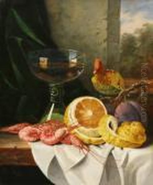 Still Life With Prawns And Fruit Oil Painting by Edward Ladell