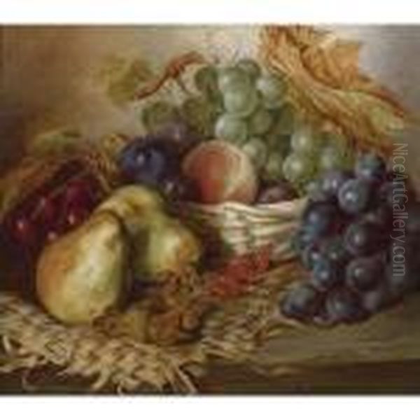 Still Life With Fruit And Basket Oil Painting by Edward Ladell