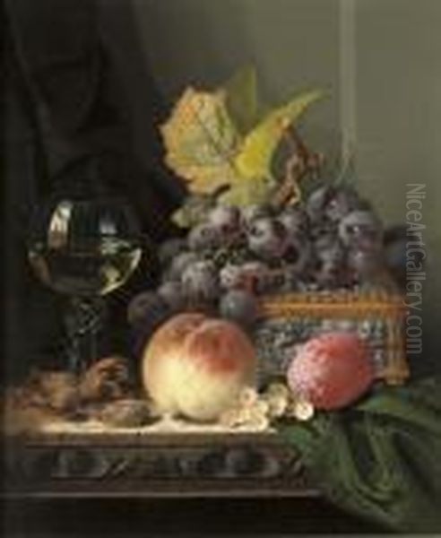 Grapes, Peaches, A 'roemer' Oil Painting by Edward Ladell