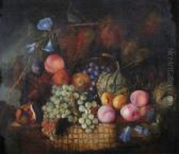 Still Life Of Fruit And Flowers With A Nest Oil Painting by Edward Ladell