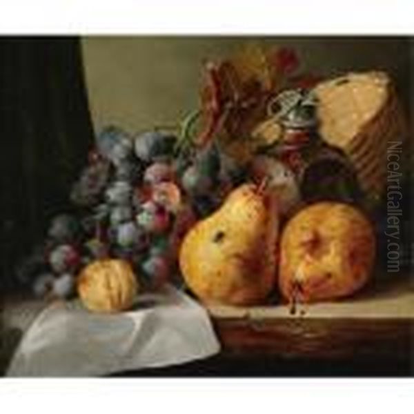 Pears, Grapes, A Greengage, Plums Oil Painting by Edward Ladell