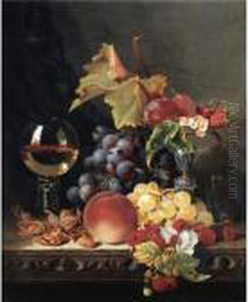 Still Life With A Wine Goblet And Silver Tazza, Grapes, Berries, Plums And Hazlenuts Oil Painting by Edward Ladell