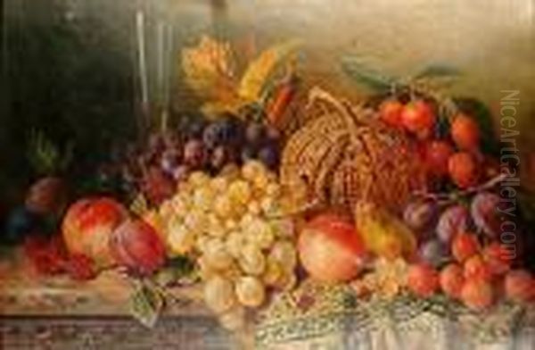 A Still Life Of Fruit And A Glass Of Wine On A Ledge Oil Painting by Edward Ladell