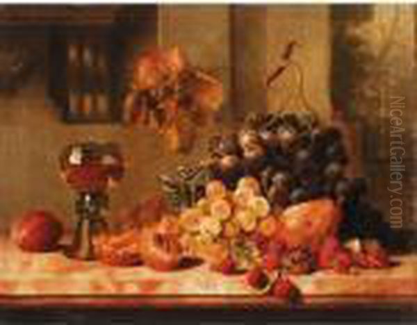 Still Life Of Grapes And Raspberry's Oil Painting by Edward Ladell