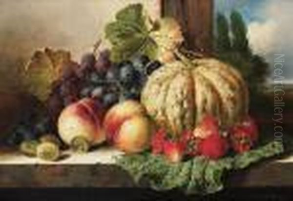 A Still Life With Fruit On A Window Ledge Oil Painting by Edward Ladell