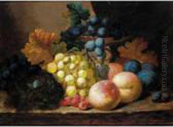 Still Life With Fruit, A Bird Nest And A Ladybird Oil Painting by Edward Ladell